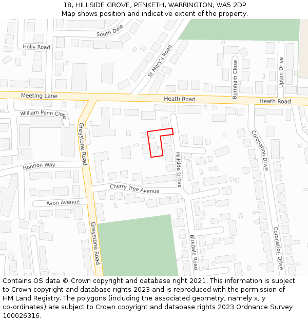 18, HILLSIDE GROVE, PENKETH, WARRINGTON, WA5 2DP: Location map and indicative extent of plot