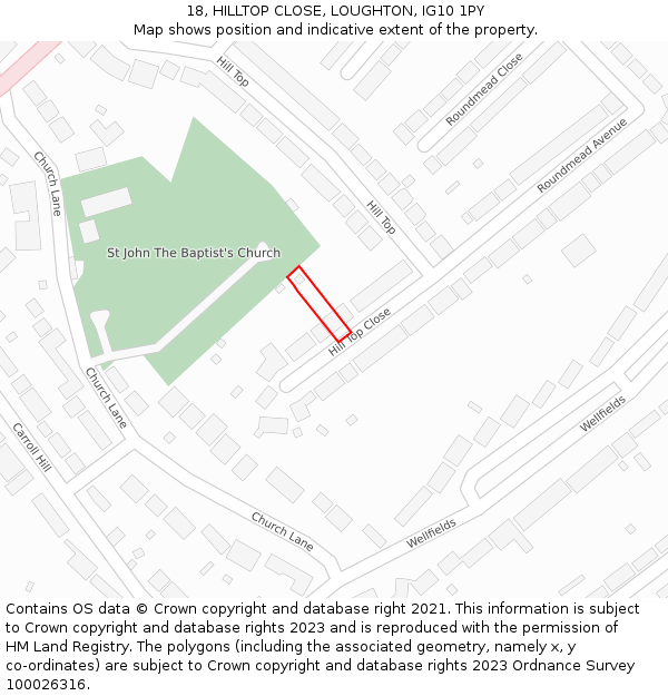 18, HILLTOP CLOSE, LOUGHTON, IG10 1PY: Location map and indicative extent of plot