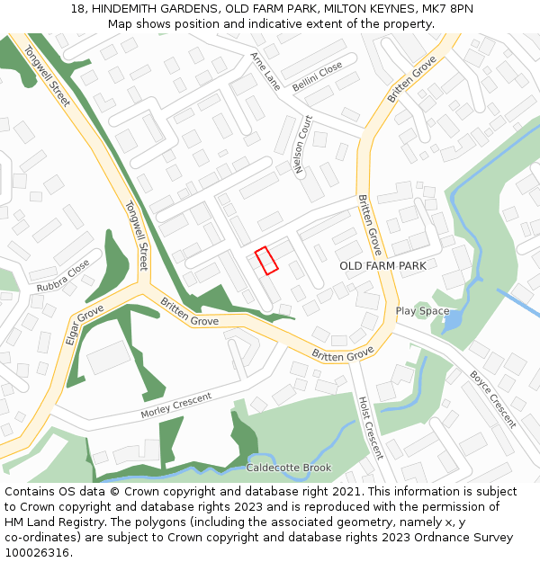 18, HINDEMITH GARDENS, OLD FARM PARK, MILTON KEYNES, MK7 8PN: Location map and indicative extent of plot