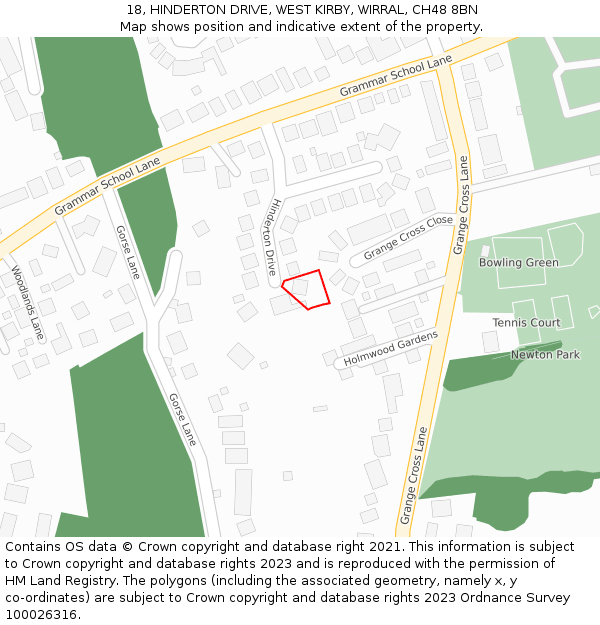18, HINDERTON DRIVE, WEST KIRBY, WIRRAL, CH48 8BN: Location map and indicative extent of plot