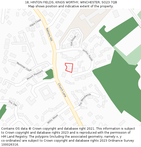 18, HINTON FIELDS, KINGS WORTHY, WINCHESTER, SO23 7QB: Location map and indicative extent of plot