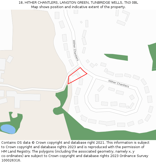18, HITHER CHANTLERS, LANGTON GREEN, TUNBRIDGE WELLS, TN3 0BL: Location map and indicative extent of plot