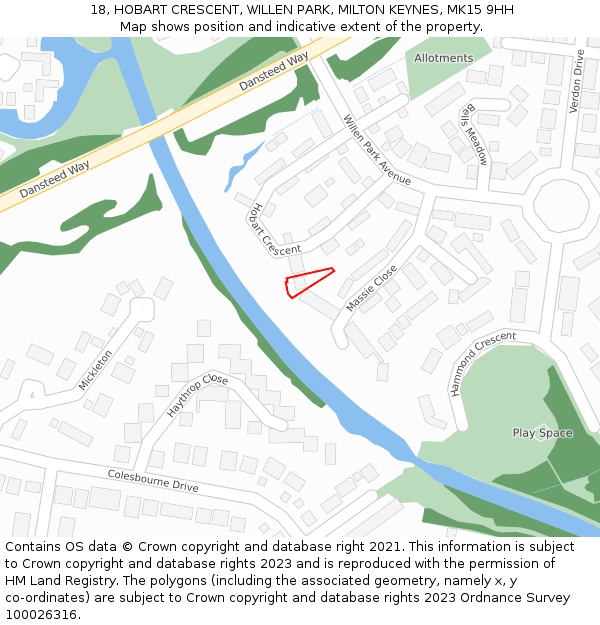 18, HOBART CRESCENT, WILLEN PARK, MILTON KEYNES, MK15 9HH: Location map and indicative extent of plot