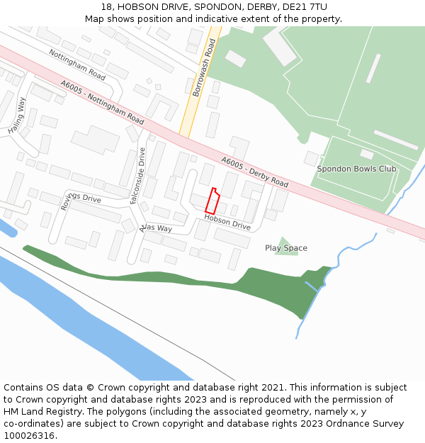 18, HOBSON DRIVE, SPONDON, DERBY, DE21 7TU: Location map and indicative extent of plot