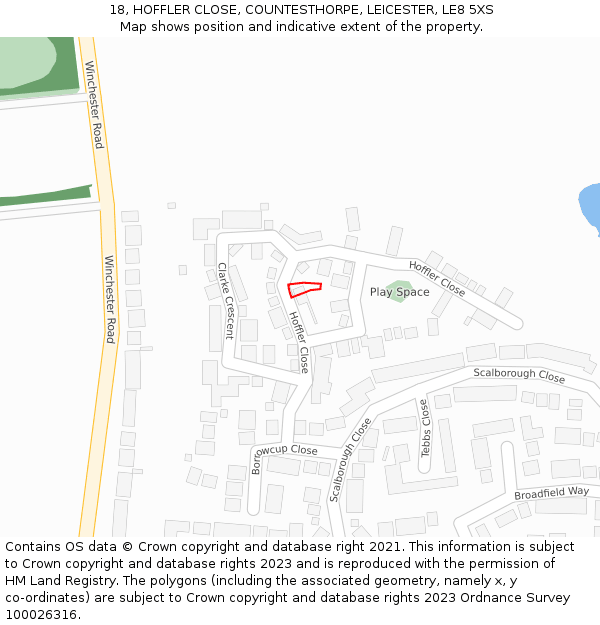 18, HOFFLER CLOSE, COUNTESTHORPE, LEICESTER, LE8 5XS: Location map and indicative extent of plot