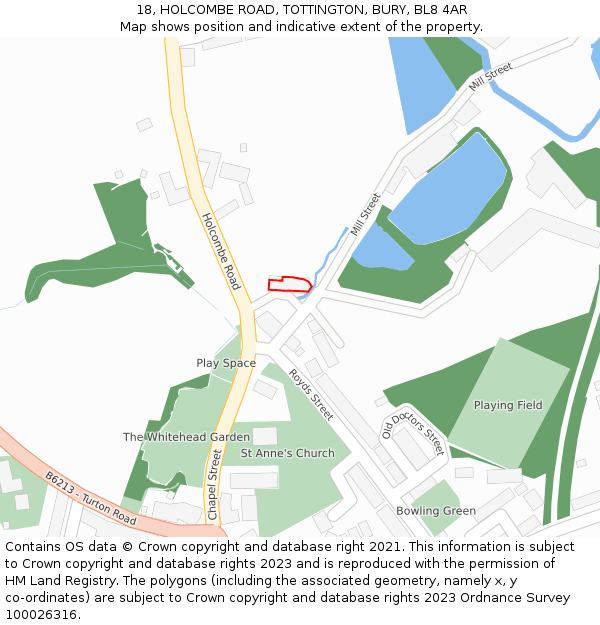 18, HOLCOMBE ROAD, TOTTINGTON, BURY, BL8 4AR: Location map and indicative extent of plot