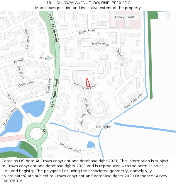 18, HOLLOWAY AVENUE, BOURNE, PE10 0DG: Location map and indicative extent of plot