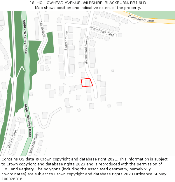 18, HOLLOWHEAD AVENUE, WILPSHIRE, BLACKBURN, BB1 9LD: Location map and indicative extent of plot