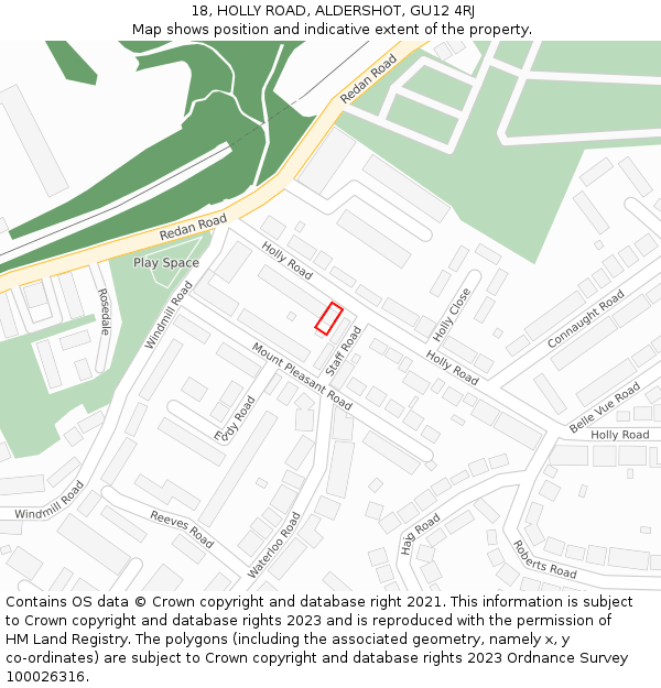 18, HOLLY ROAD, ALDERSHOT, GU12 4RJ: Location map and indicative extent of plot