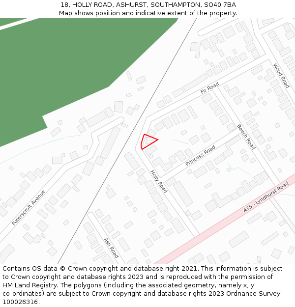 18, HOLLY ROAD, ASHURST, SOUTHAMPTON, SO40 7BA: Location map and indicative extent of plot