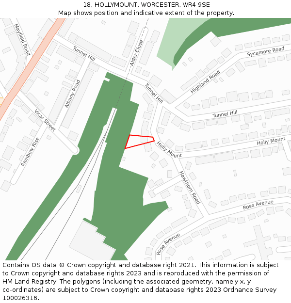 18, HOLLYMOUNT, WORCESTER, WR4 9SE: Location map and indicative extent of plot