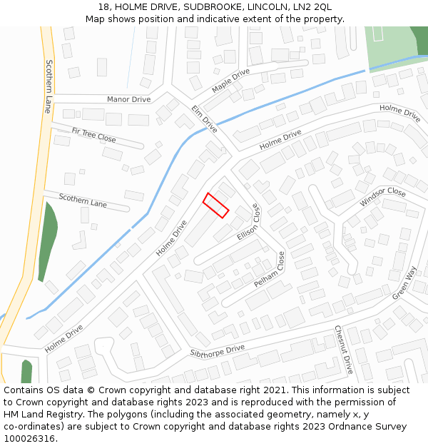 18, HOLME DRIVE, SUDBROOKE, LINCOLN, LN2 2QL: Location map and indicative extent of plot