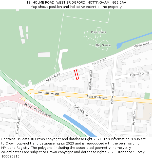 18, HOLME ROAD, WEST BRIDGFORD, NOTTINGHAM, NG2 5AA: Location map and indicative extent of plot