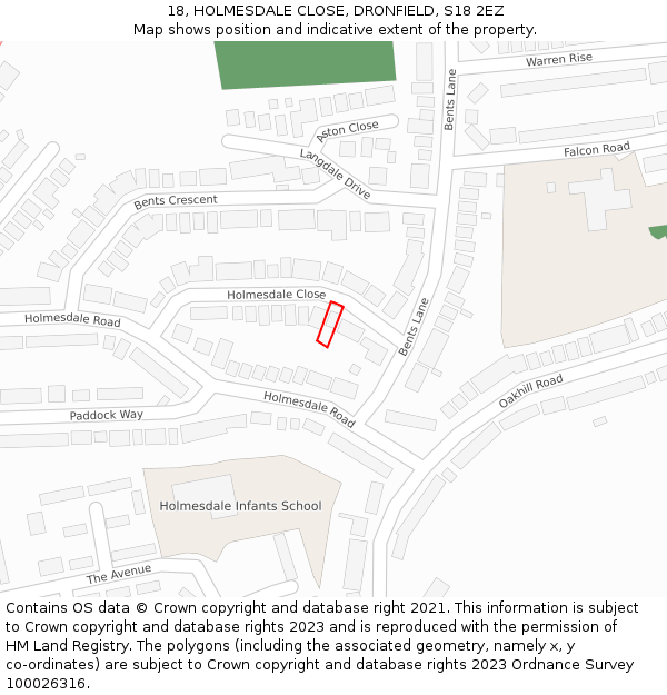 18, HOLMESDALE CLOSE, DRONFIELD, S18 2EZ: Location map and indicative extent of plot