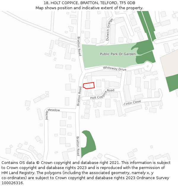18, HOLT COPPICE, BRATTON, TELFORD, TF5 0DB: Location map and indicative extent of plot
