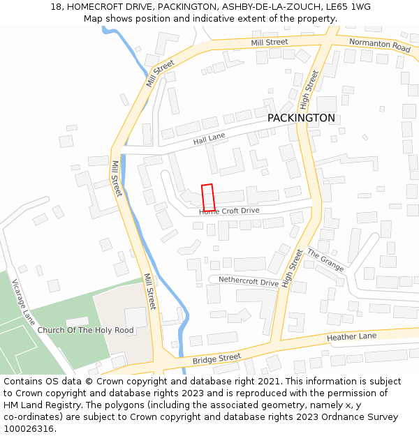 18, HOMECROFT DRIVE, PACKINGTON, ASHBY-DE-LA-ZOUCH, LE65 1WG: Location map and indicative extent of plot