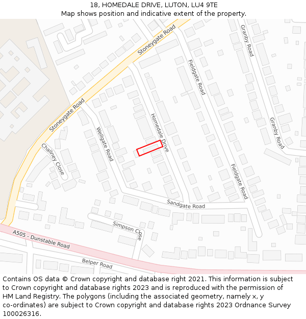 18, HOMEDALE DRIVE, LUTON, LU4 9TE: Location map and indicative extent of plot