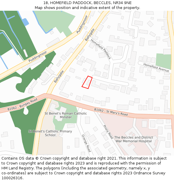 18, HOMEFIELD PADDOCK, BECCLES, NR34 9NE: Location map and indicative extent of plot