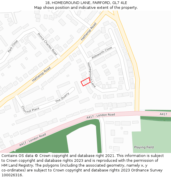 18, HOMEGROUND LANE, FAIRFORD, GL7 4LE: Location map and indicative extent of plot