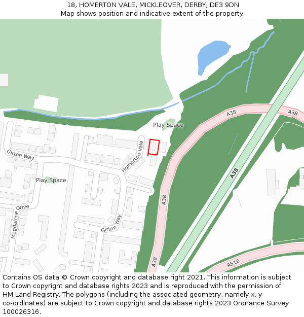 18, HOMERTON VALE, MICKLEOVER, DERBY, DE3 9DN: Location map and indicative extent of plot