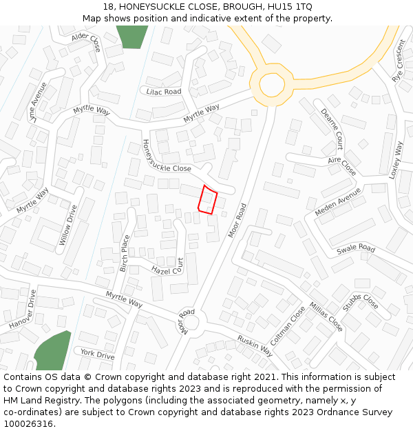 18, HONEYSUCKLE CLOSE, BROUGH, HU15 1TQ: Location map and indicative extent of plot