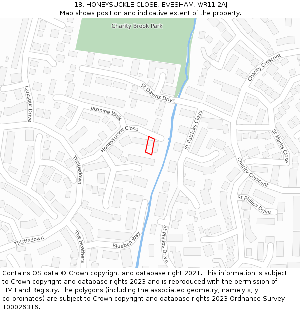 18, HONEYSUCKLE CLOSE, EVESHAM, WR11 2AJ: Location map and indicative extent of plot
