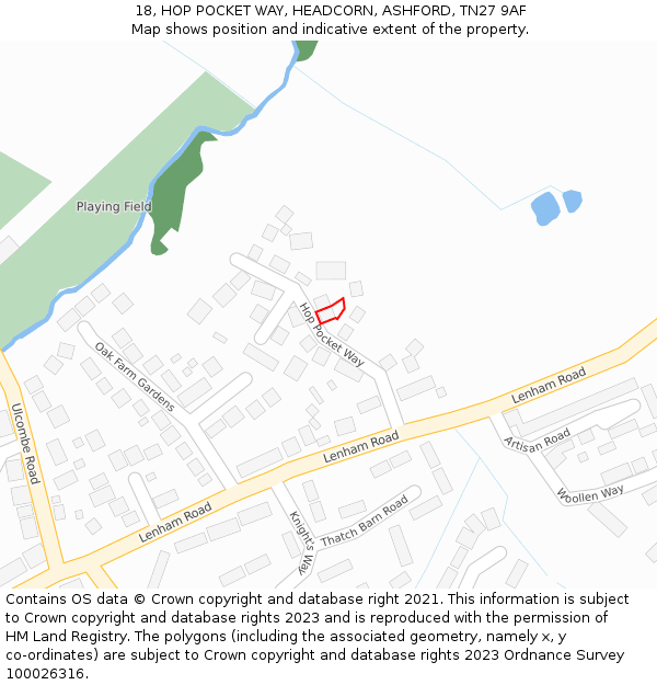 18, HOP POCKET WAY, HEADCORN, ASHFORD, TN27 9AF: Location map and indicative extent of plot