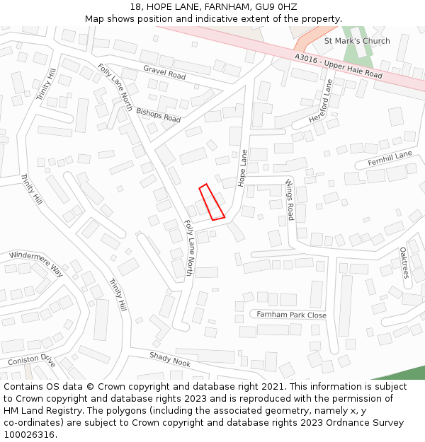 18, HOPE LANE, FARNHAM, GU9 0HZ: Location map and indicative extent of plot