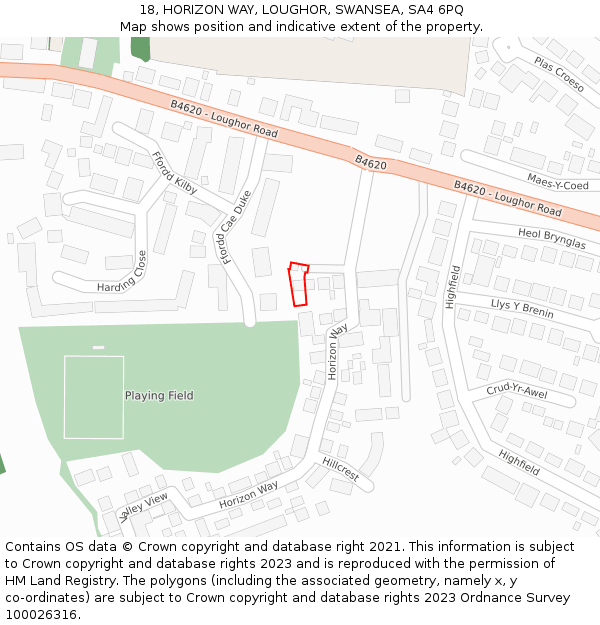 18, HORIZON WAY, LOUGHOR, SWANSEA, SA4 6PQ: Location map and indicative extent of plot