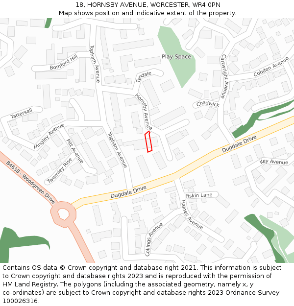 18, HORNSBY AVENUE, WORCESTER, WR4 0PN: Location map and indicative extent of plot