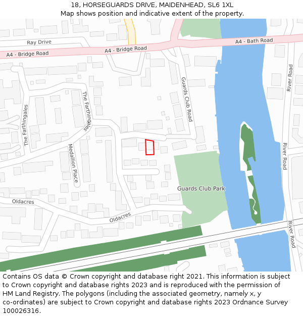 18, HORSEGUARDS DRIVE, MAIDENHEAD, SL6 1XL: Location map and indicative extent of plot