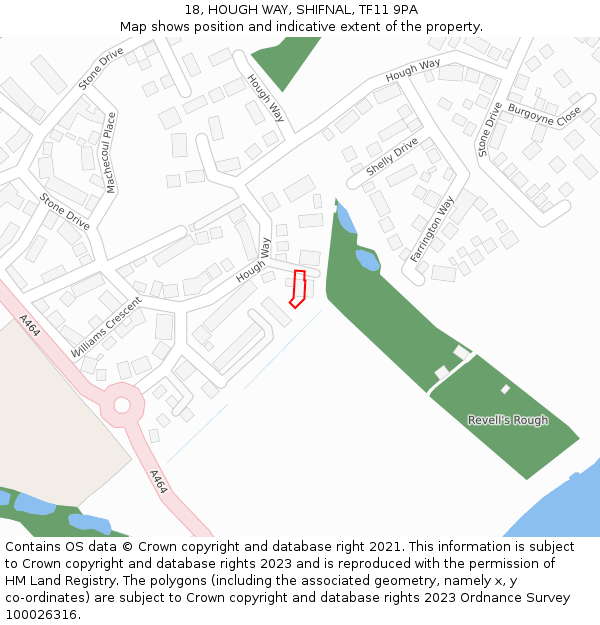 18, HOUGH WAY, SHIFNAL, TF11 9PA: Location map and indicative extent of plot