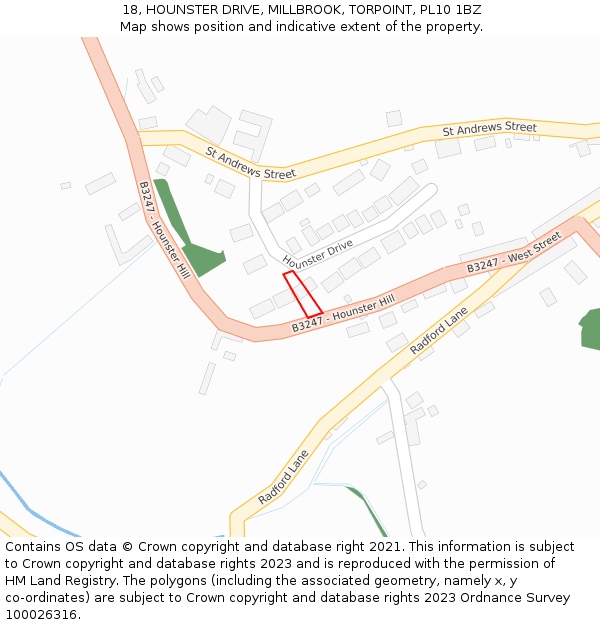 18, HOUNSTER DRIVE, MILLBROOK, TORPOINT, PL10 1BZ: Location map and indicative extent of plot