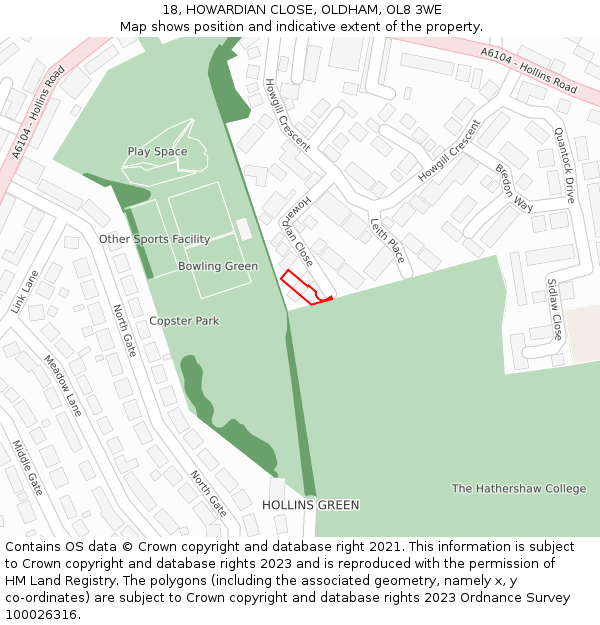 18, HOWARDIAN CLOSE, OLDHAM, OL8 3WE: Location map and indicative extent of plot