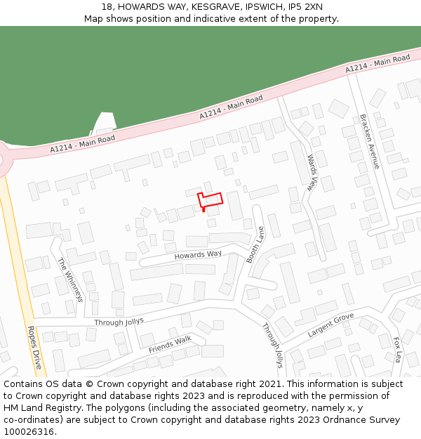 18, HOWARDS WAY, KESGRAVE, IPSWICH, IP5 2XN: Location map and indicative extent of plot