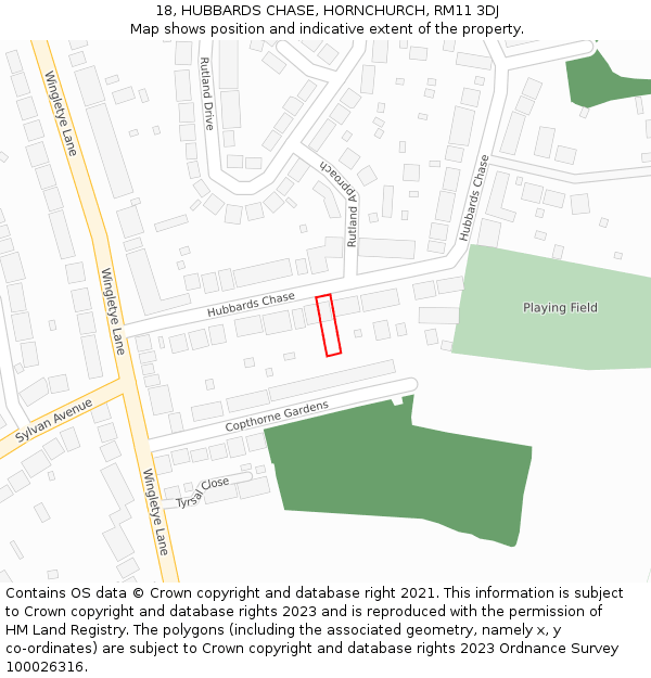 18, HUBBARDS CHASE, HORNCHURCH, RM11 3DJ: Location map and indicative extent of plot