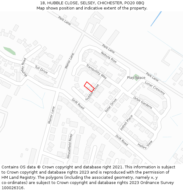 18, HUBBLE CLOSE, SELSEY, CHICHESTER, PO20 0BQ: Location map and indicative extent of plot