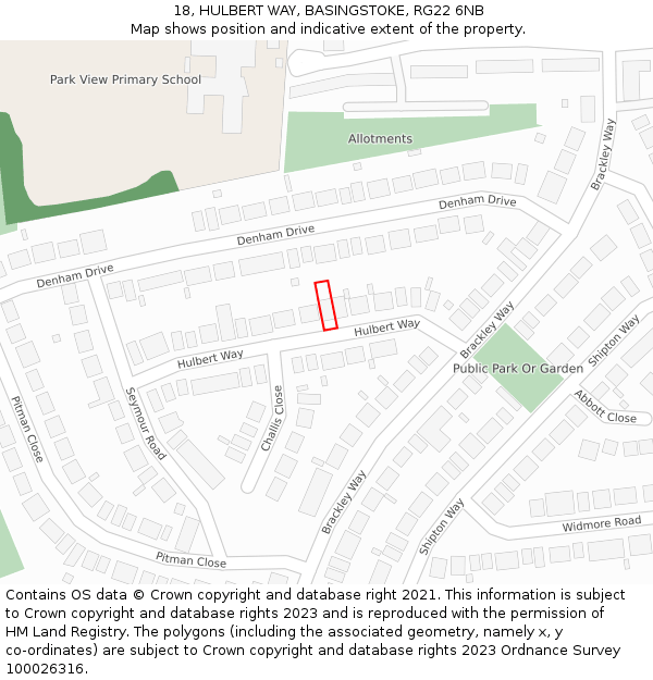 18, HULBERT WAY, BASINGSTOKE, RG22 6NB: Location map and indicative extent of plot