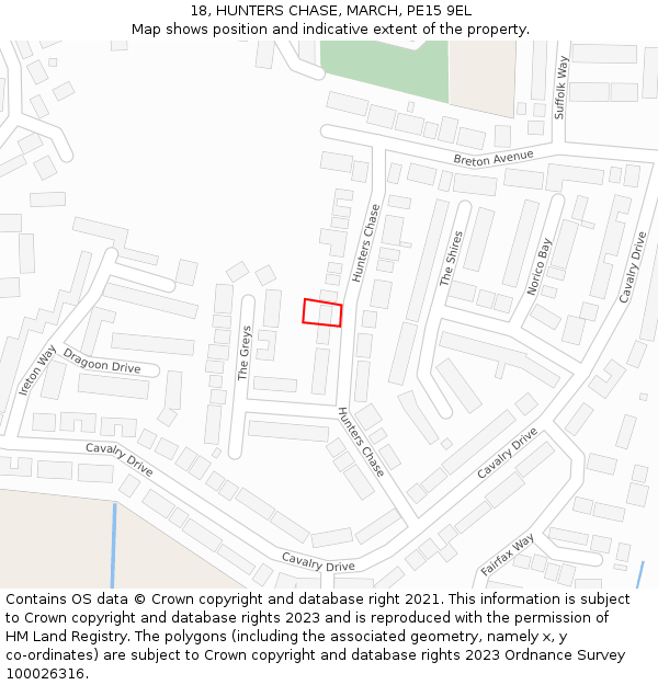 18, HUNTERS CHASE, MARCH, PE15 9EL: Location map and indicative extent of plot