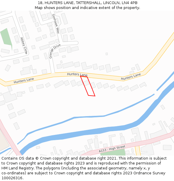 18, HUNTERS LANE, TATTERSHALL, LINCOLN, LN4 4PB: Location map and indicative extent of plot