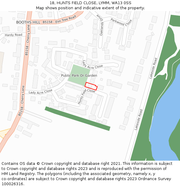 18, HUNTS FIELD CLOSE, LYMM, WA13 0SS: Location map and indicative extent of plot