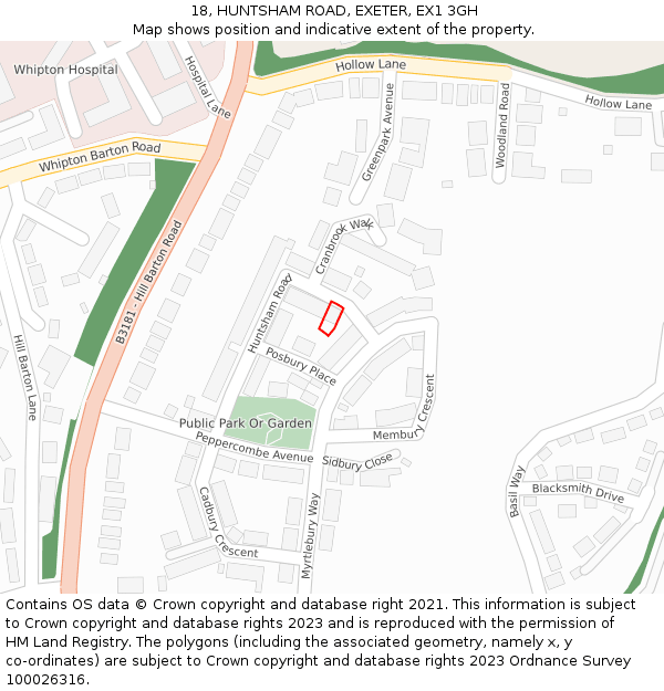 18, HUNTSHAM ROAD, EXETER, EX1 3GH: Location map and indicative extent of plot