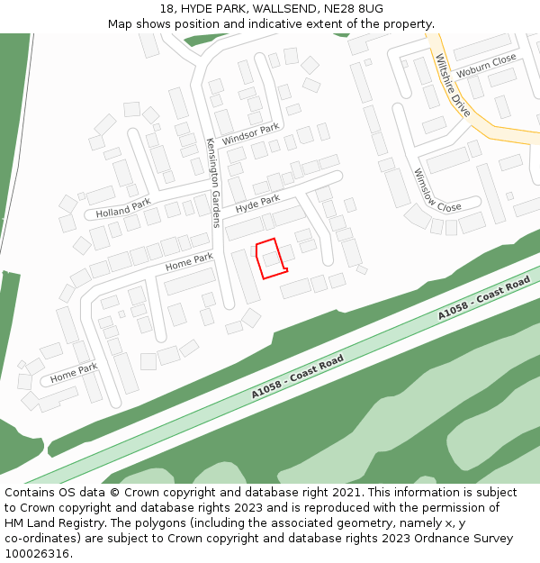 18, HYDE PARK, WALLSEND, NE28 8UG: Location map and indicative extent of plot