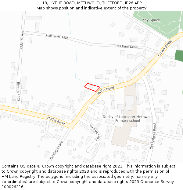 18, HYTHE ROAD, METHWOLD, THETFORD, IP26 4PP: Location map and indicative extent of plot