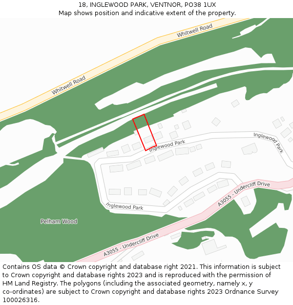 18, INGLEWOOD PARK, VENTNOR, PO38 1UX: Location map and indicative extent of plot