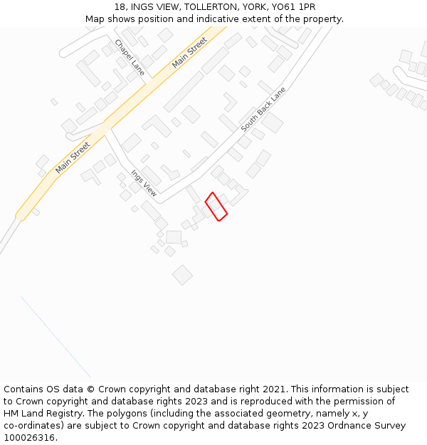 18, INGS VIEW, TOLLERTON, YORK, YO61 1PR: Location map and indicative extent of plot