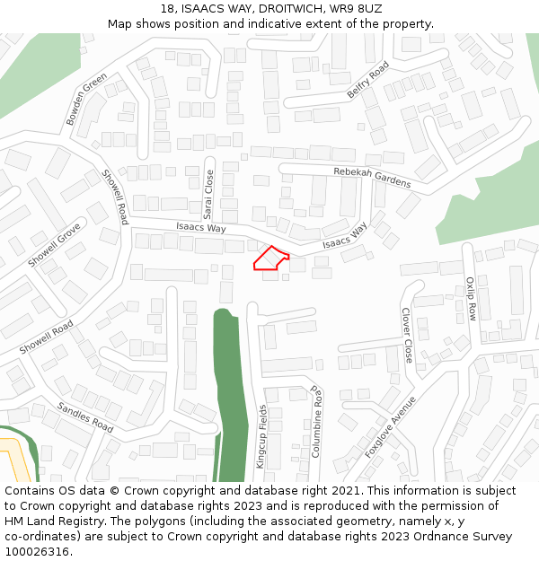 18, ISAACS WAY, DROITWICH, WR9 8UZ: Location map and indicative extent of plot