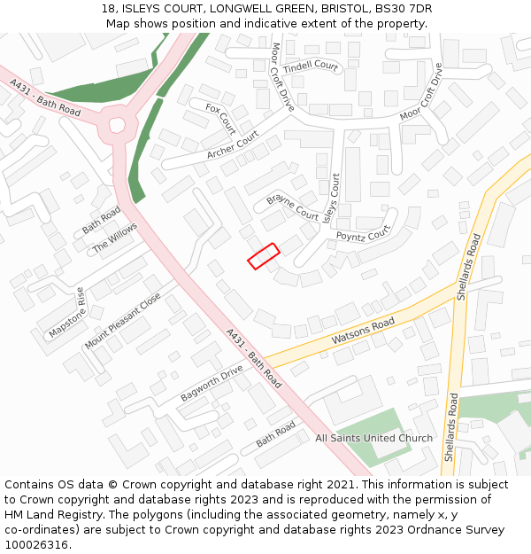 18, ISLEYS COURT, LONGWELL GREEN, BRISTOL, BS30 7DR: Location map and indicative extent of plot