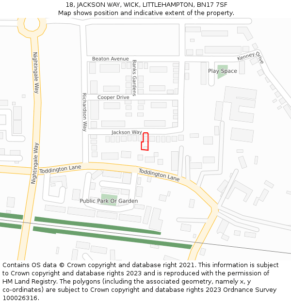 18, JACKSON WAY, WICK, LITTLEHAMPTON, BN17 7SF: Location map and indicative extent of plot