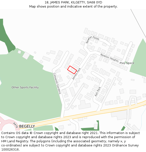 18, JAMES PARK, KILGETTY, SA68 0YD: Location map and indicative extent of plot